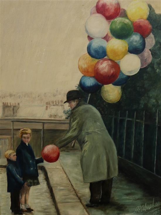 Oil on board - balloon seller